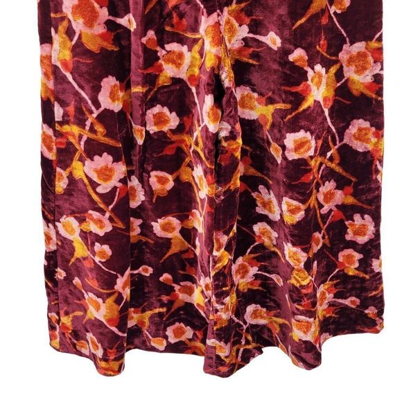 Vintage 70's Pants Bell Bottoms High Rise Wide Leg Flare Velvet Floral Wine S - Picture 7 of 11